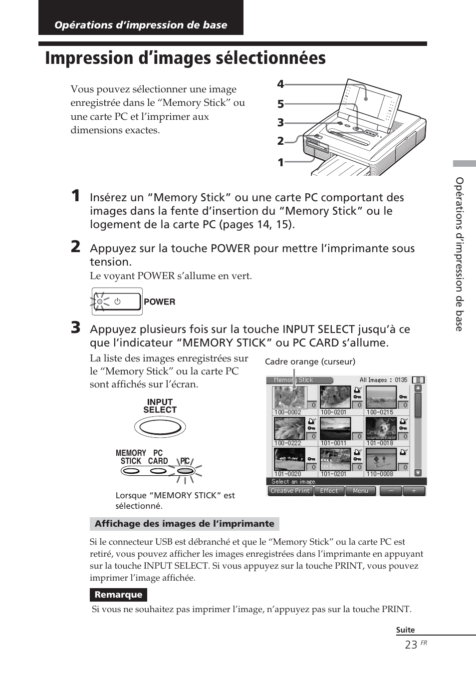 Opérations d’impression de base, Impression d’images sélectionnées | Sony DPP-EX7 User Manual | Page 121 / 296