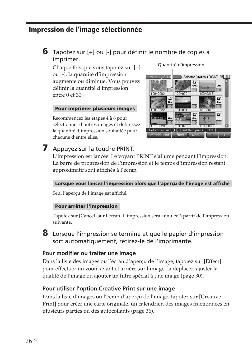 Impression de l’image sélectionnée | Sony DPP-EX7 User Manual | Page 124 / 296