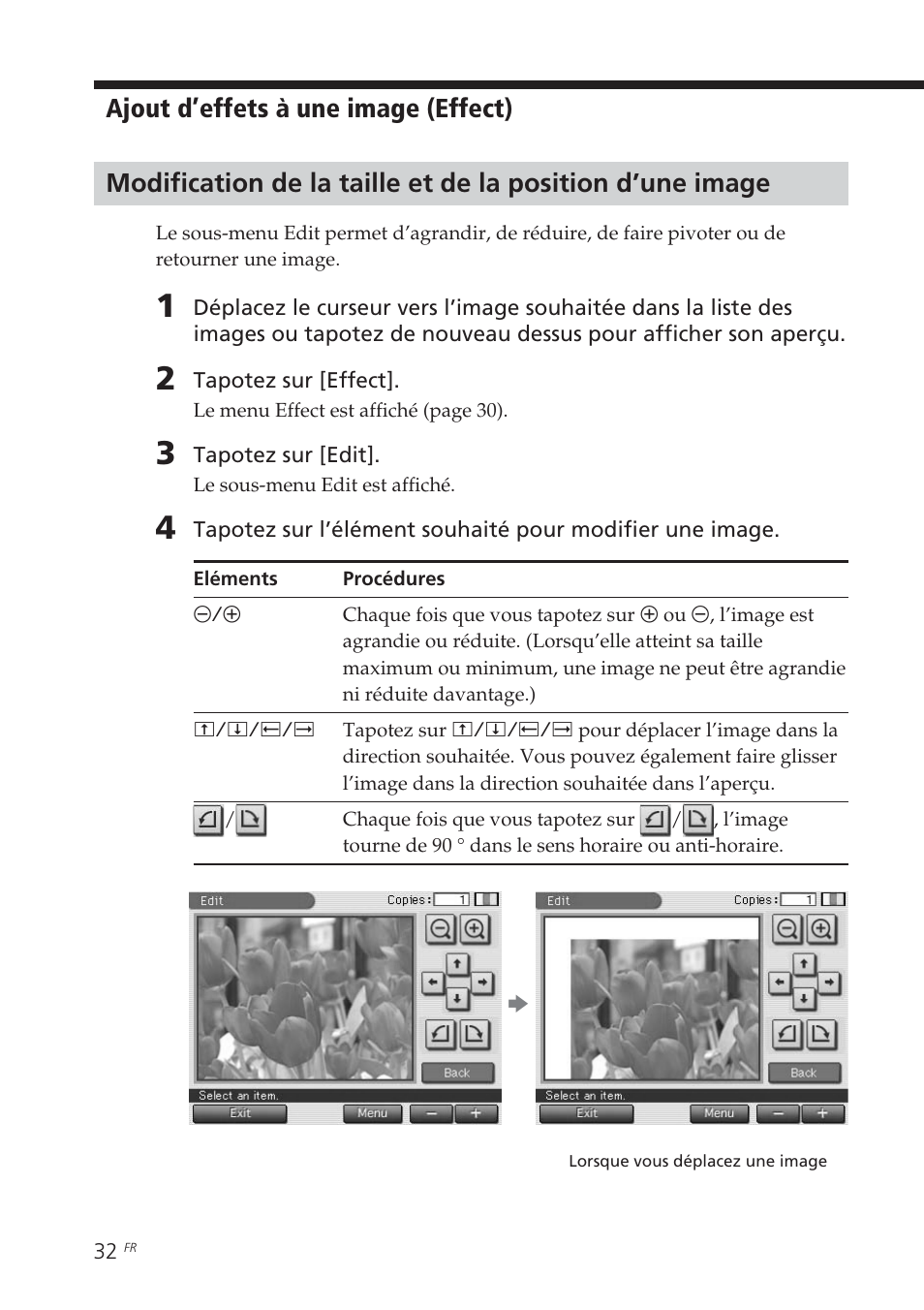 Ajout d’effets à une image (effect) | Sony DPP-EX7 User Manual | Page 130 / 296