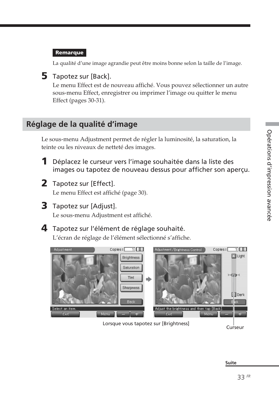 Réglage de la qualité d’image | Sony DPP-EX7 User Manual | Page 131 / 296