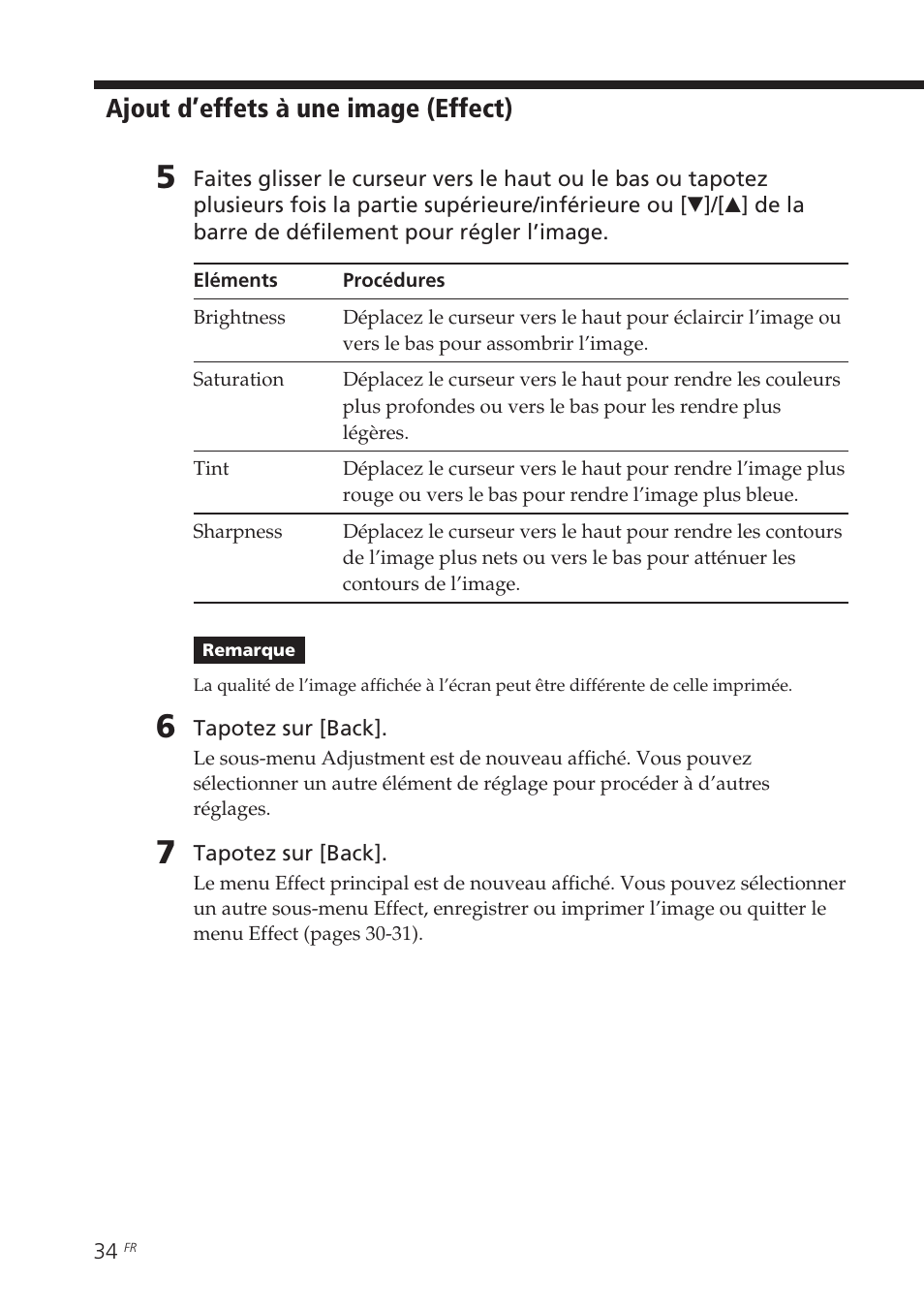 Ajout d’effets à une image (effect) | Sony DPP-EX7 User Manual | Page 132 / 296