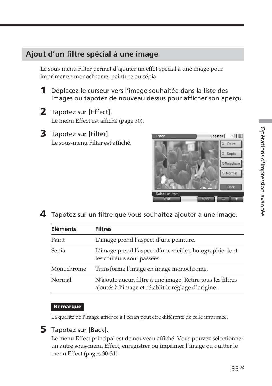 Ajout d’un filtre spécial à une image | Sony DPP-EX7 User Manual | Page 133 / 296