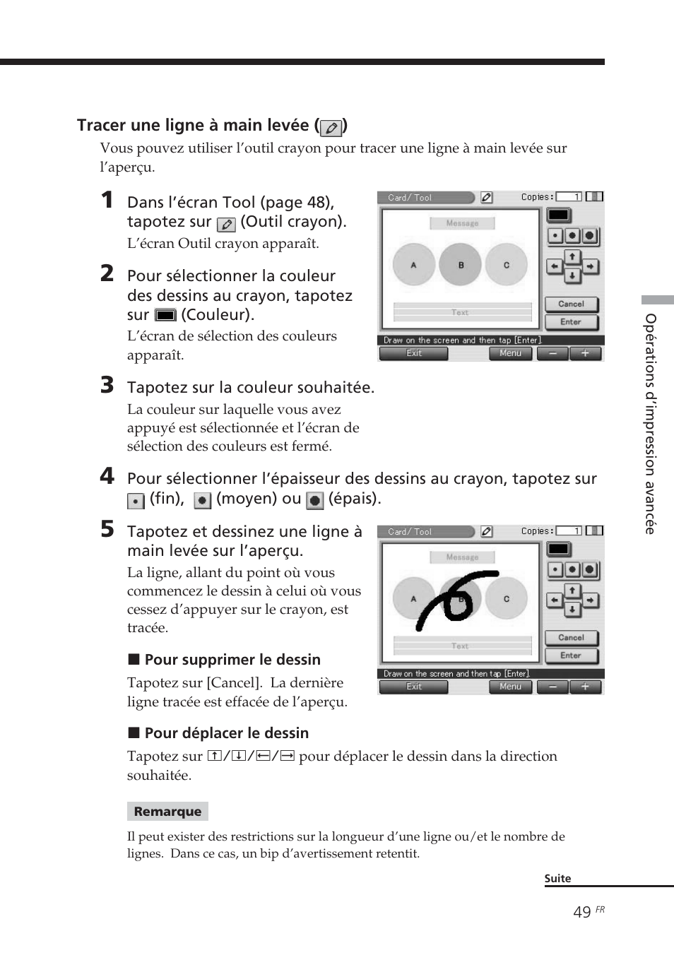 Tracer une ligne à main levée (), Tracer une ligne à main levée | Sony DPP-EX7 User Manual | Page 147 / 296