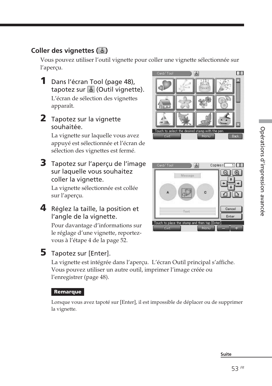 Coller des vignettes (), Coller des vignettes | Sony DPP-EX7 User Manual | Page 151 / 296