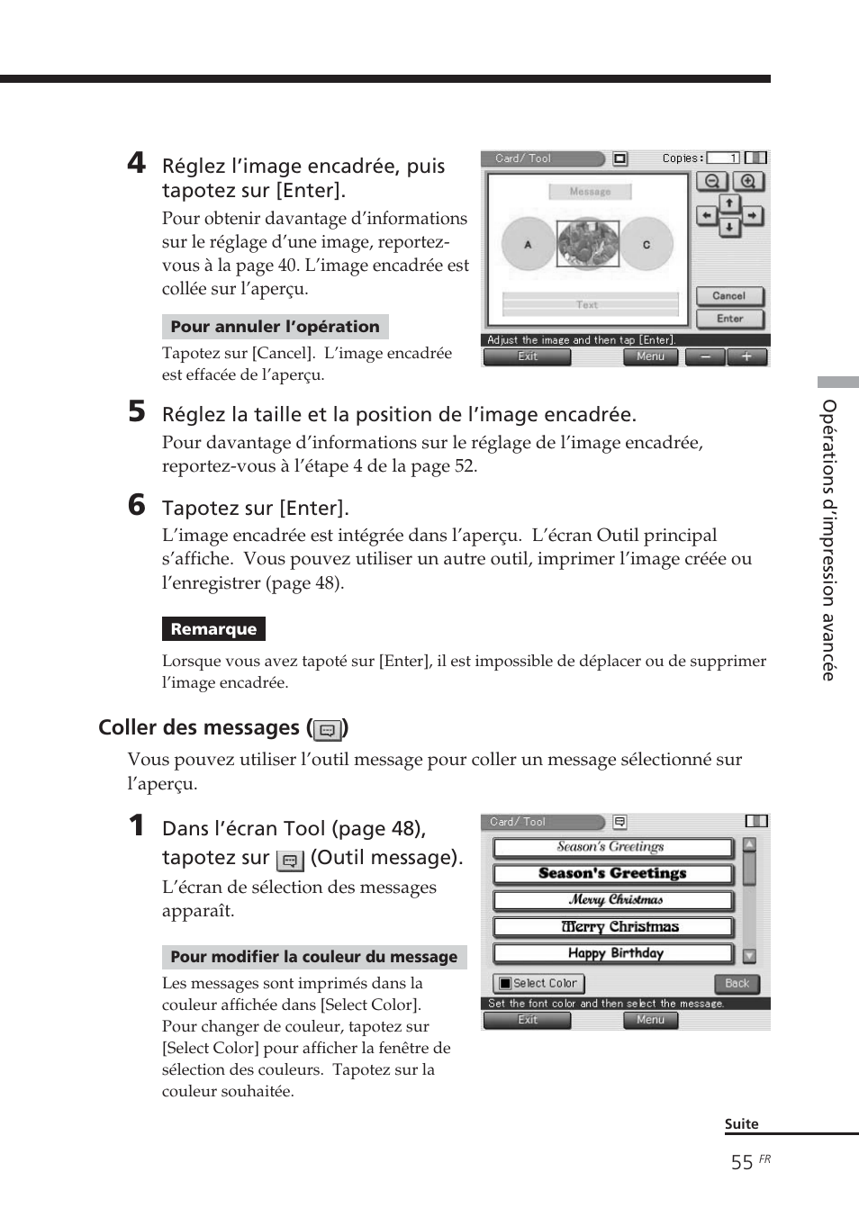 Coller des messages (), Coller des messages | Sony DPP-EX7 User Manual | Page 153 / 296