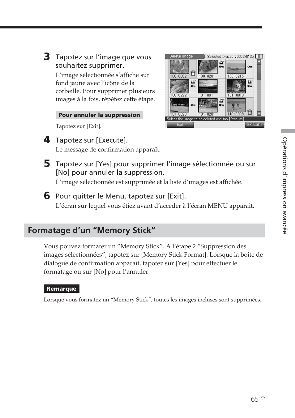 Formatage d’un “memory stick | Sony DPP-EX7 User Manual | Page 163 / 296