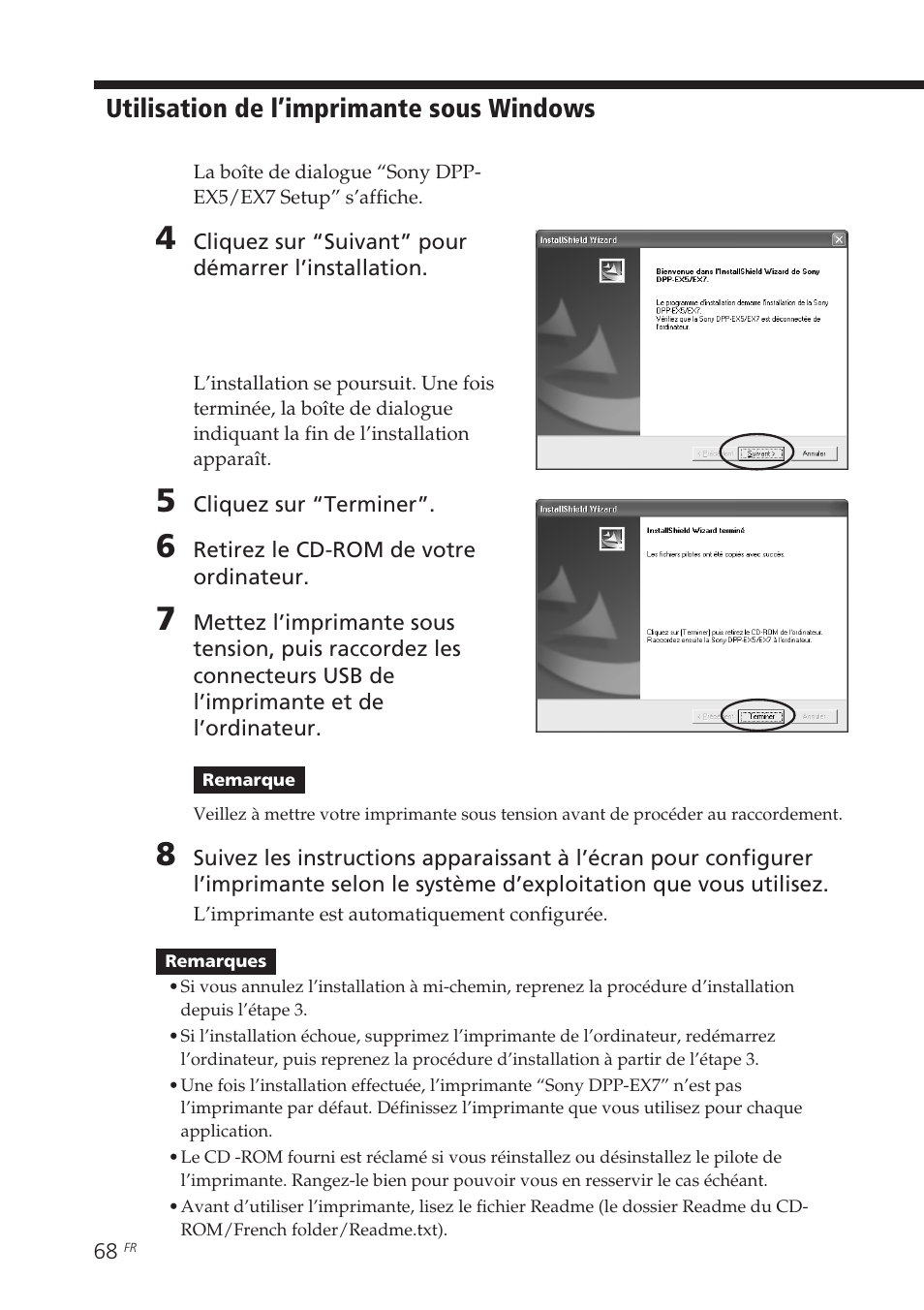 Utilisation de l’imprimante sous windows | Sony DPP-EX7 User Manual | Page 166 / 296