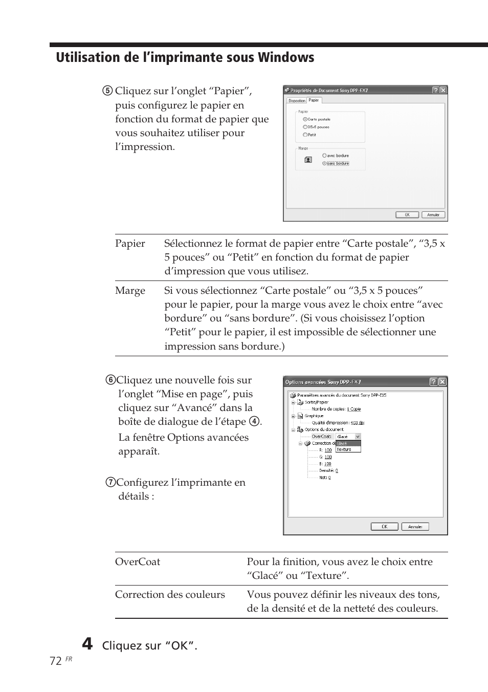 Utilisation de l’imprimante sous windows | Sony DPP-EX7 User Manual | Page 170 / 296