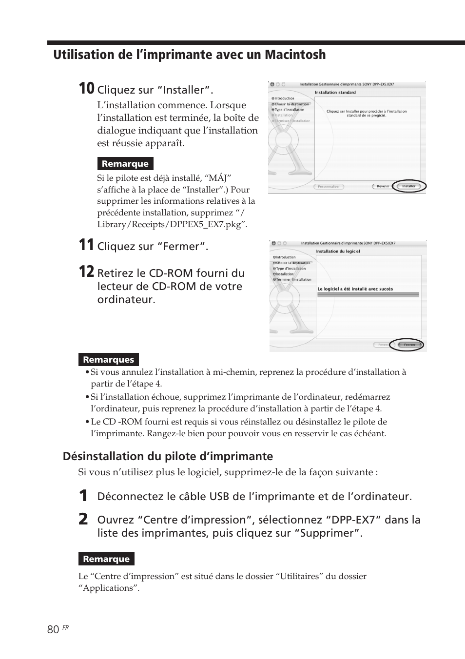 Utilisation de l’imprimante avec un macintosh | Sony DPP-EX7 User Manual | Page 178 / 296