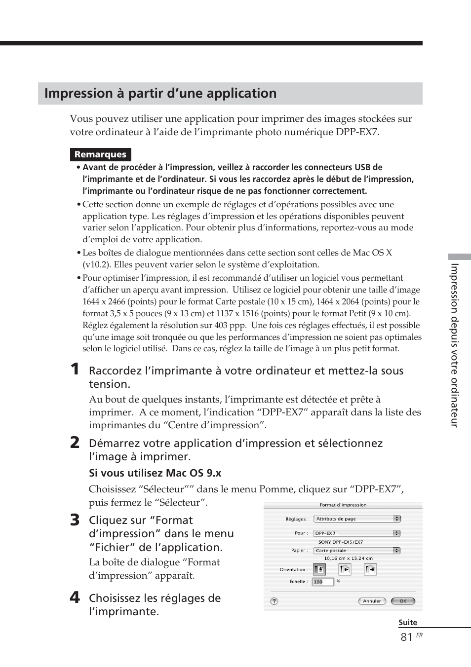 Impression à partir d’une application, Impression à partir d’une application 81 | Sony DPP-EX7 User Manual | Page 179 / 296