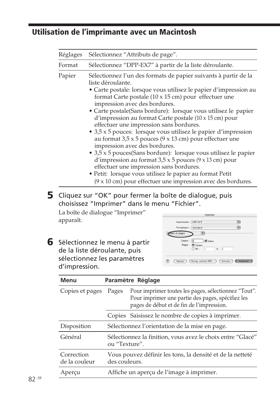 Utilisation de l’imprimante avec un macintosh | Sony DPP-EX7 User Manual | Page 180 / 296