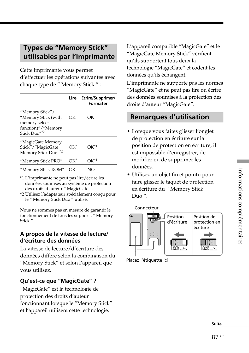 Remarques d’utilisation | Sony DPP-EX7 User Manual | Page 185 / 296