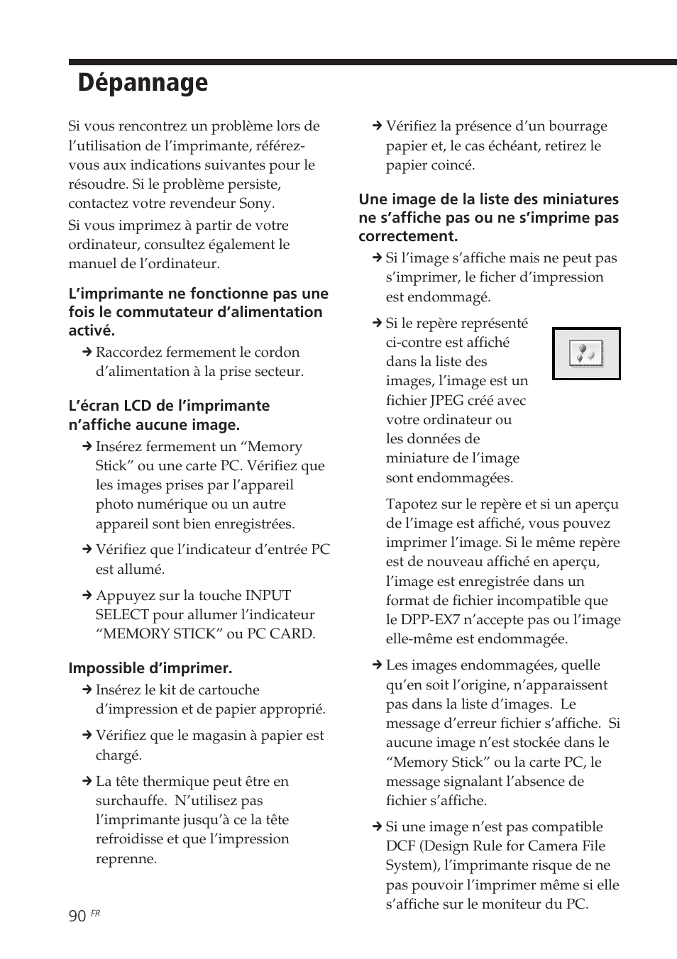 Dépannage | Sony DPP-EX7 User Manual | Page 188 / 296