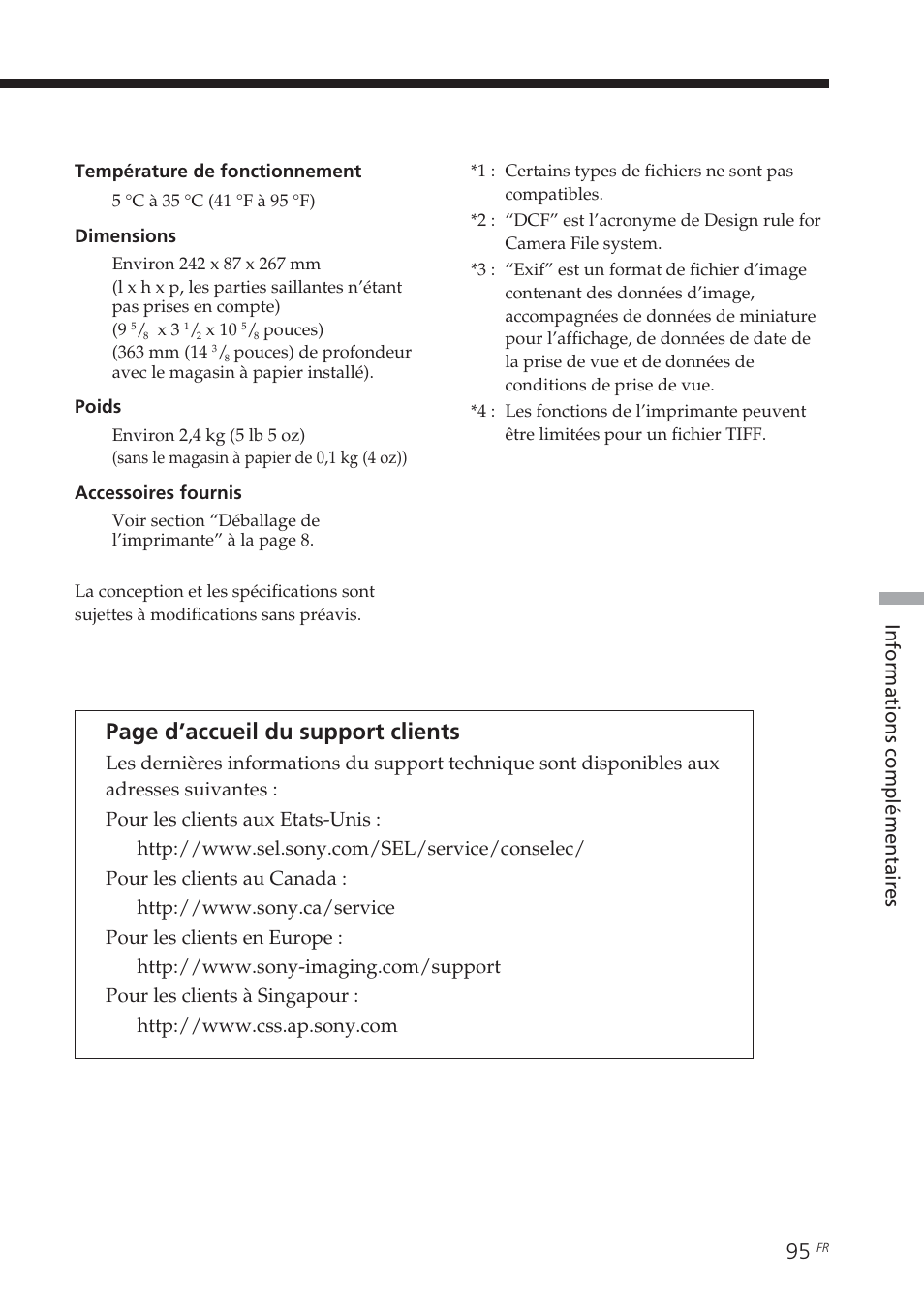 Page d’accueil du support clients | Sony DPP-EX7 User Manual | Page 193 / 296