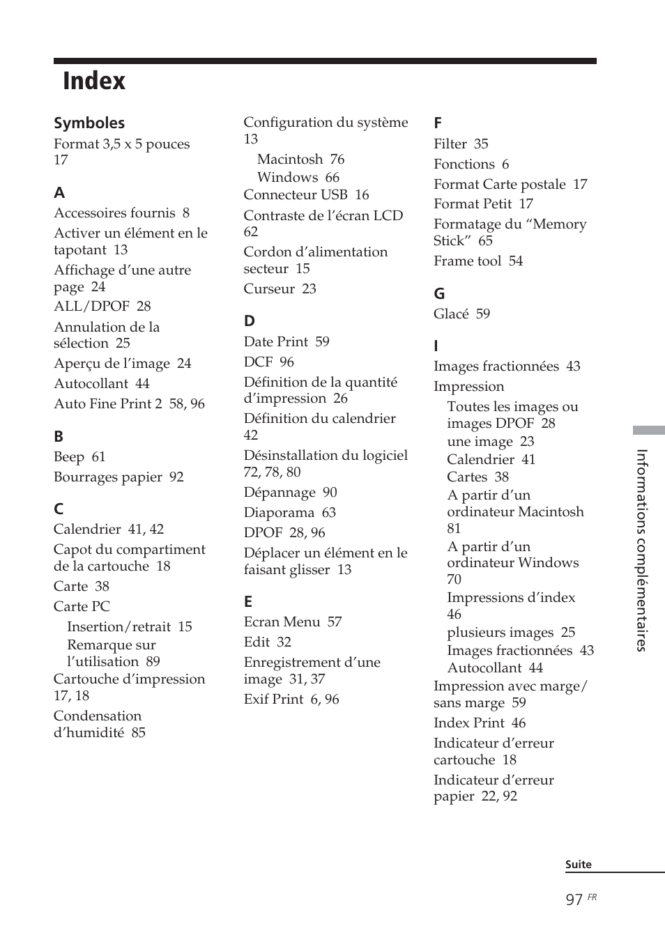 Index | Sony DPP-EX7 User Manual | Page 195 / 296