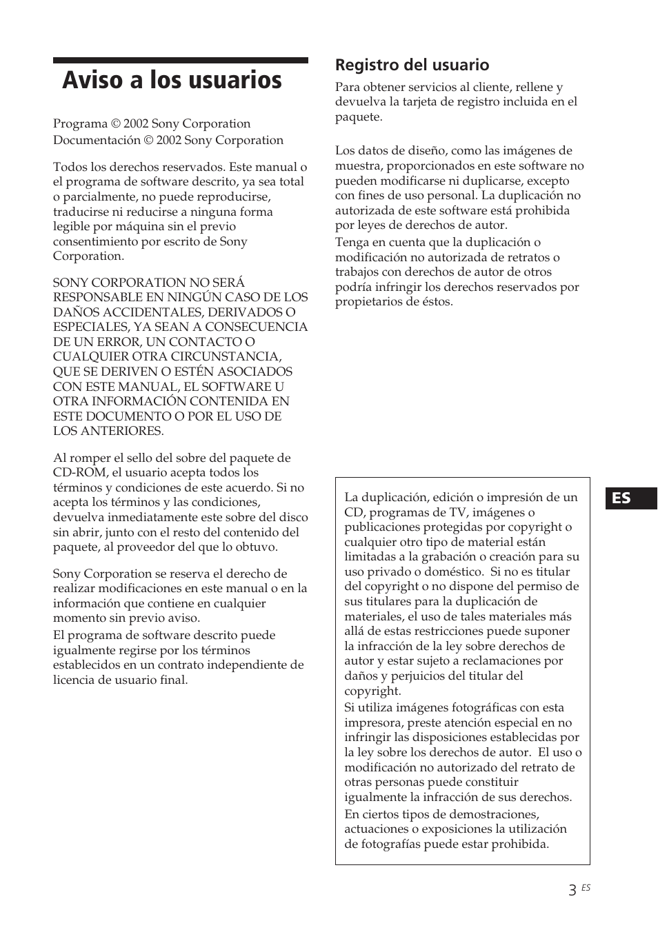 Aviso a los usuarios | Sony DPP-EX7 User Manual | Page 199 / 296