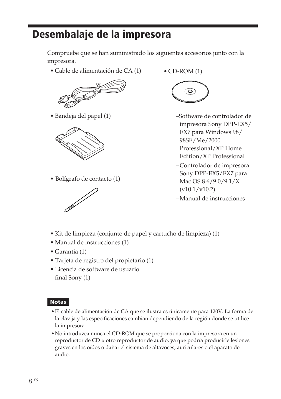 Desembalaje de la impresora | Sony DPP-EX7 User Manual | Page 204 / 296