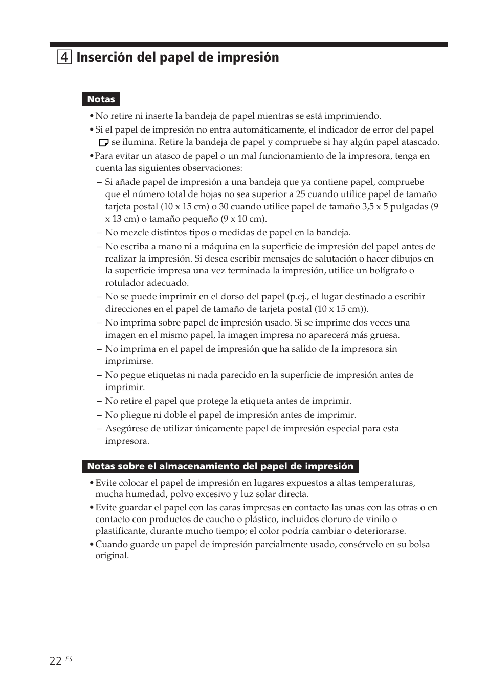 4inserción del papel de impresión | Sony DPP-EX7 User Manual | Page 218 / 296