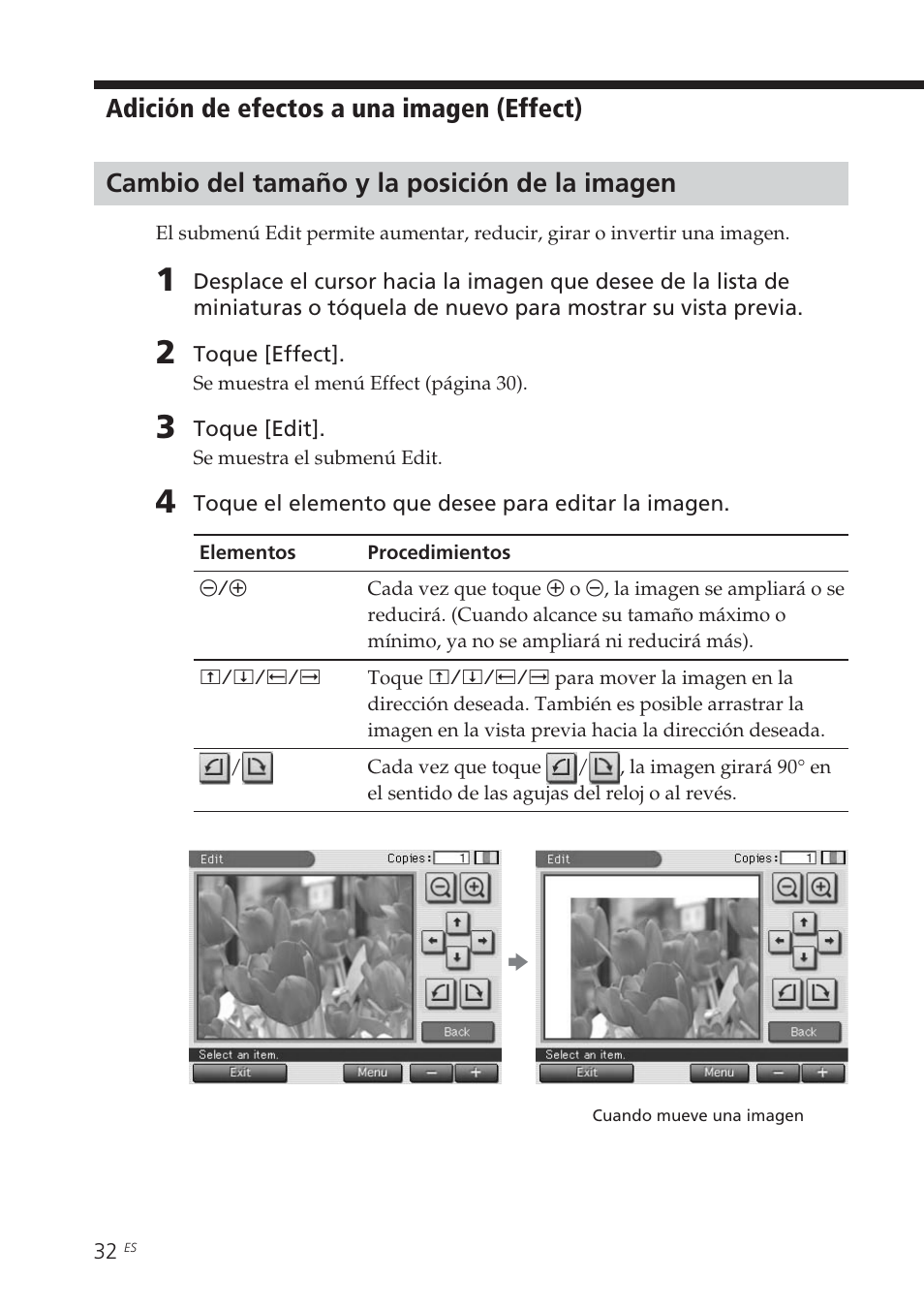 Cambio del tamaño y la posición de la imagen, Adición de efectos a una imagen (effect) | Sony DPP-EX7 User Manual | Page 228 / 296