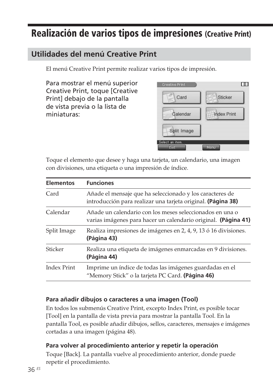 Utilidades del menú creative print, Realización de varios tipos de, Realización de varios tipos de impresiones | Creative print) | Sony DPP-EX7 User Manual | Page 232 / 296