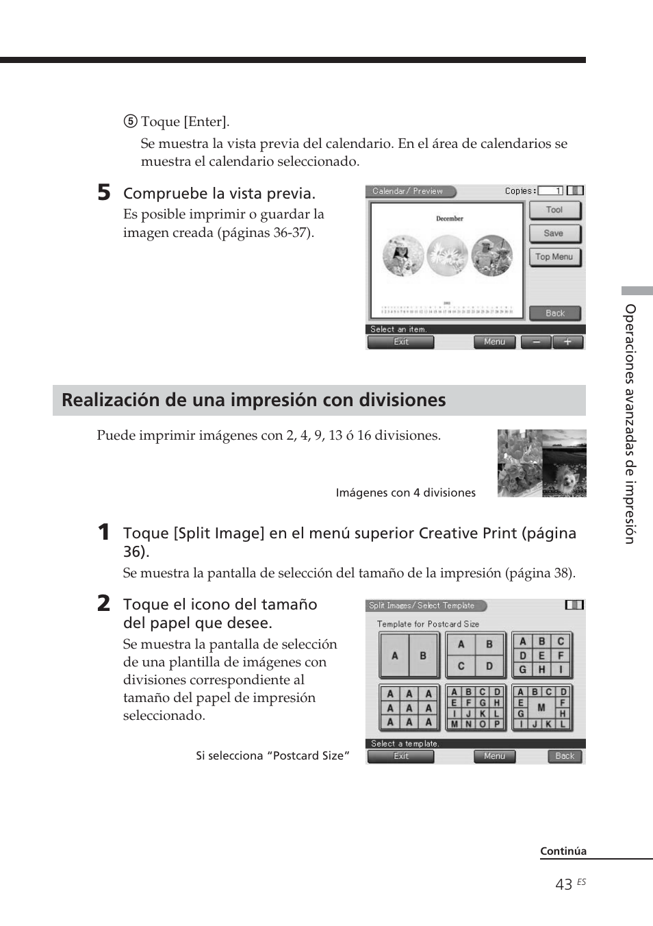 Realización de una impresión con divisiones | Sony DPP-EX7 User Manual | Page 239 / 296