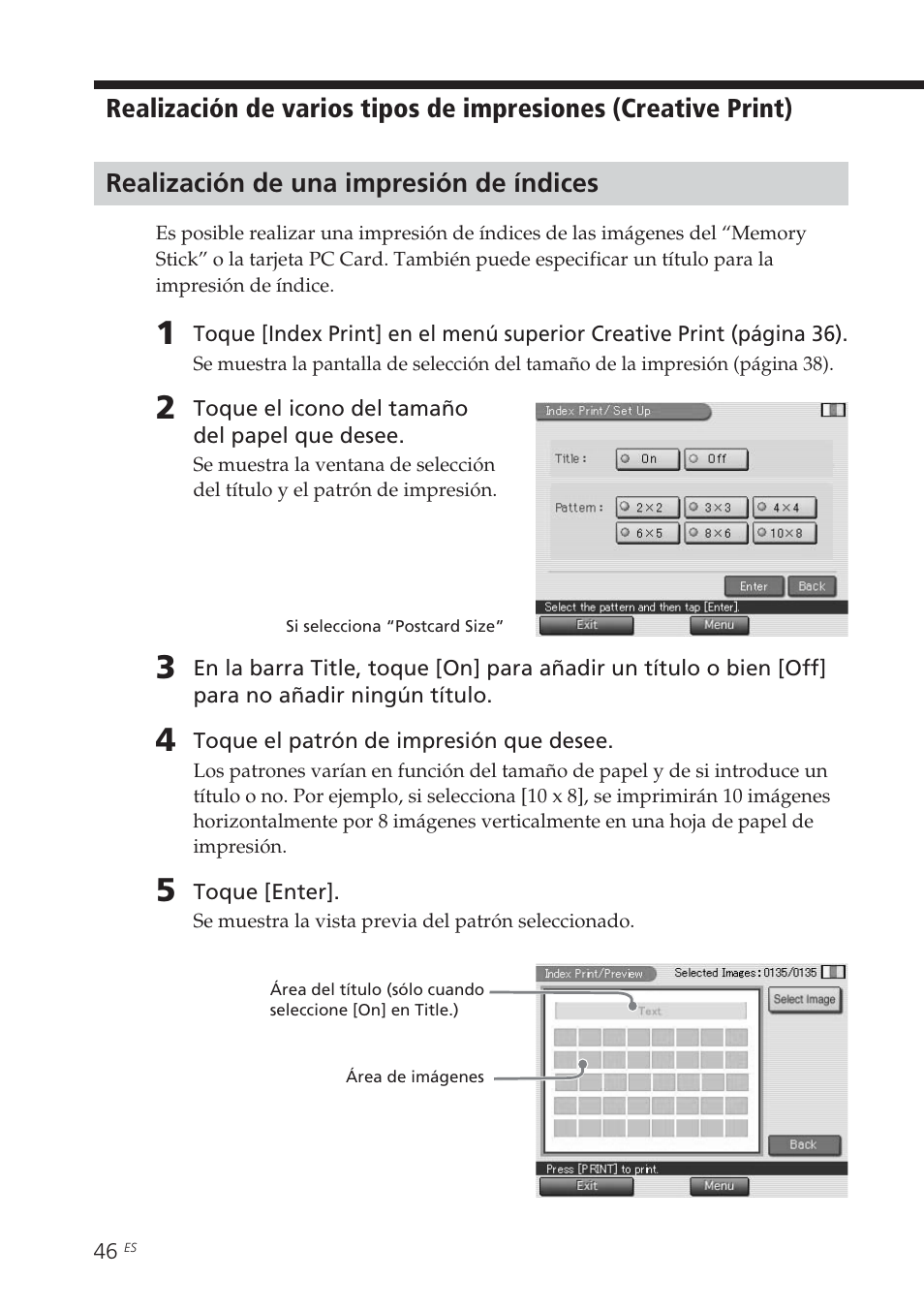 Realización de una impresión de índices | Sony DPP-EX7 User Manual | Page 242 / 296