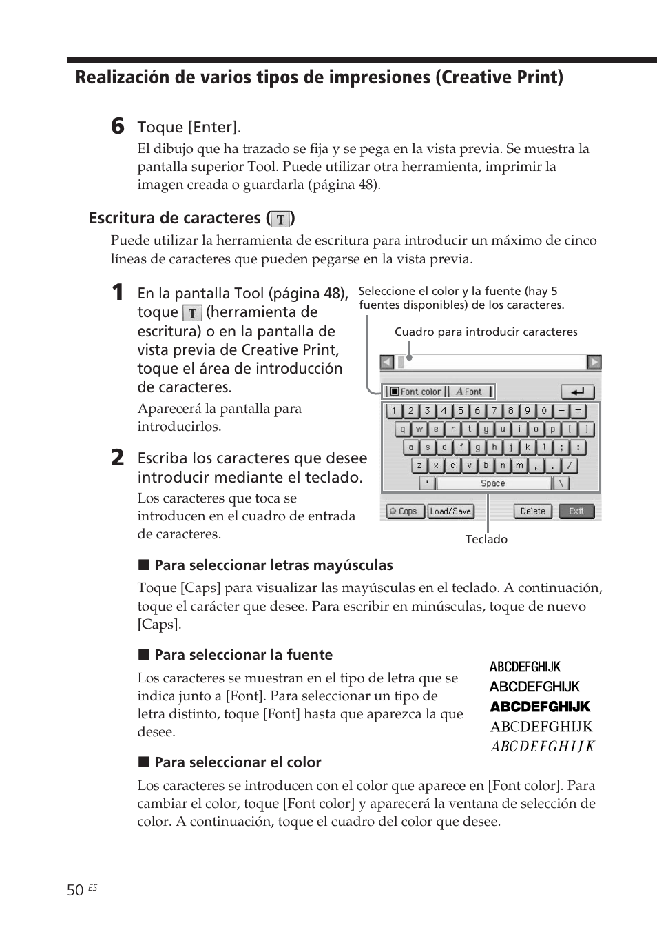 Escritura de caracteres (), Escritura de caracteres | Sony DPP-EX7 User Manual | Page 246 / 296