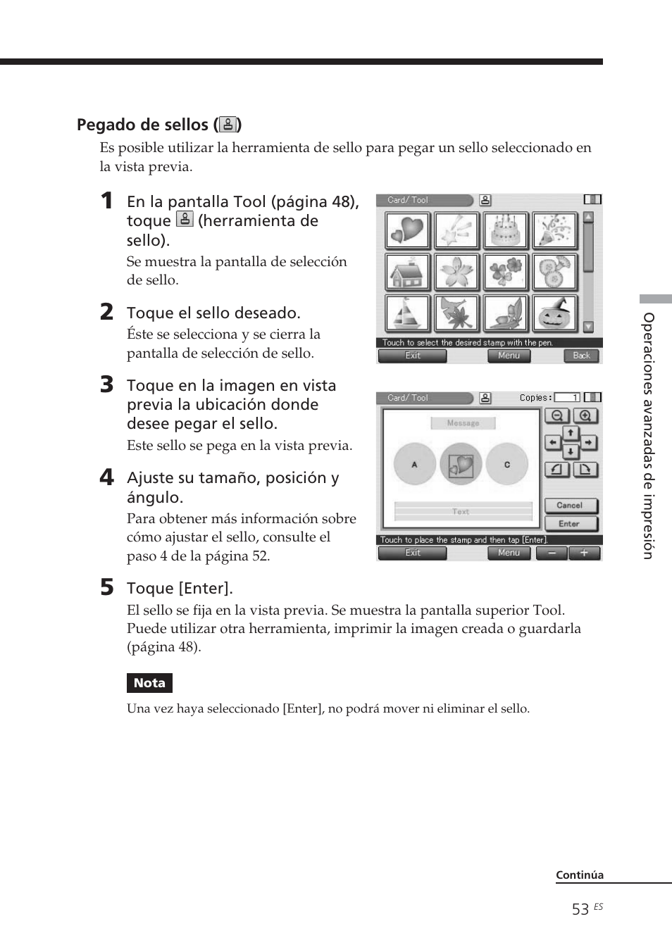 Pegado de sellos (), Pegado de sellos | Sony DPP-EX7 User Manual | Page 249 / 296