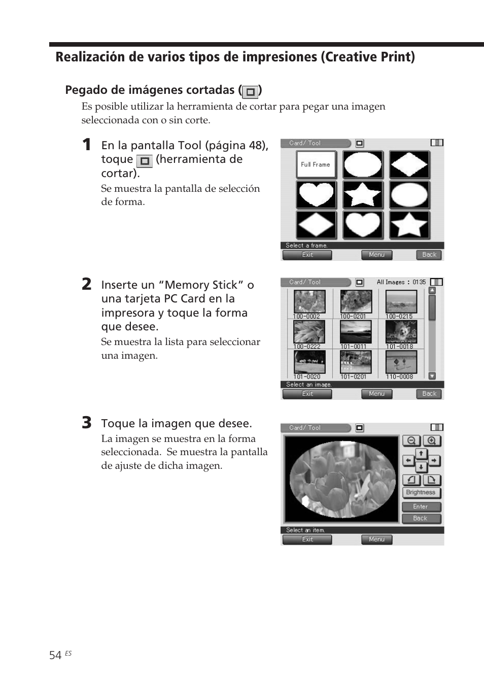 Pegado de imágenes cortadas (), Pegado de imágenes cortadas | Sony DPP-EX7 User Manual | Page 250 / 296