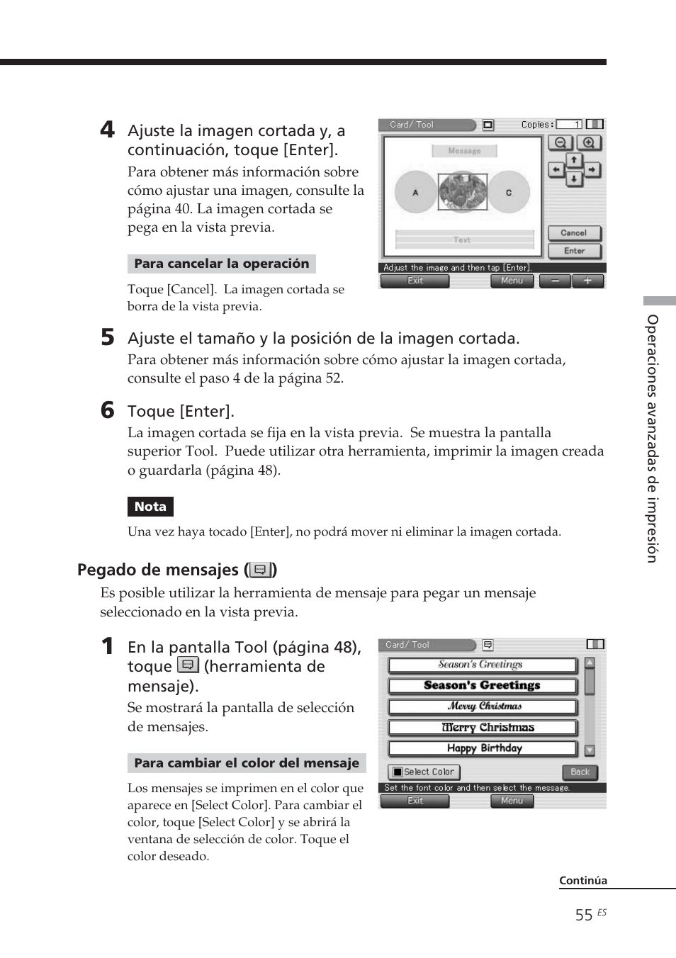 Pegado de mensajes (), Pegado de mensajes | Sony DPP-EX7 User Manual | Page 251 / 296