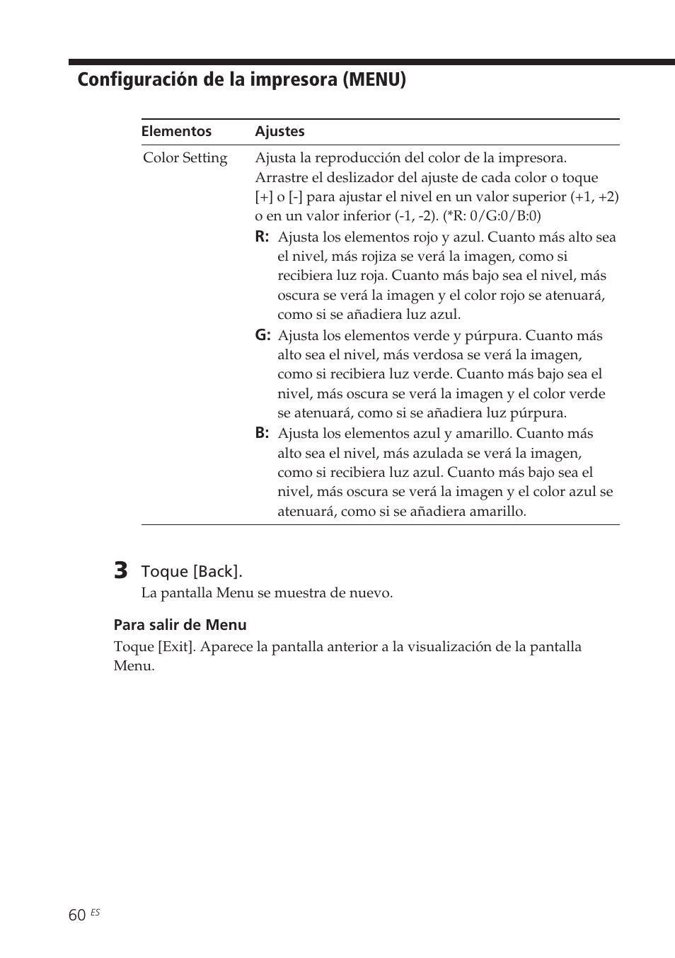 Configuración de la impresora (menu) | Sony DPP-EX7 User Manual | Page 256 / 296