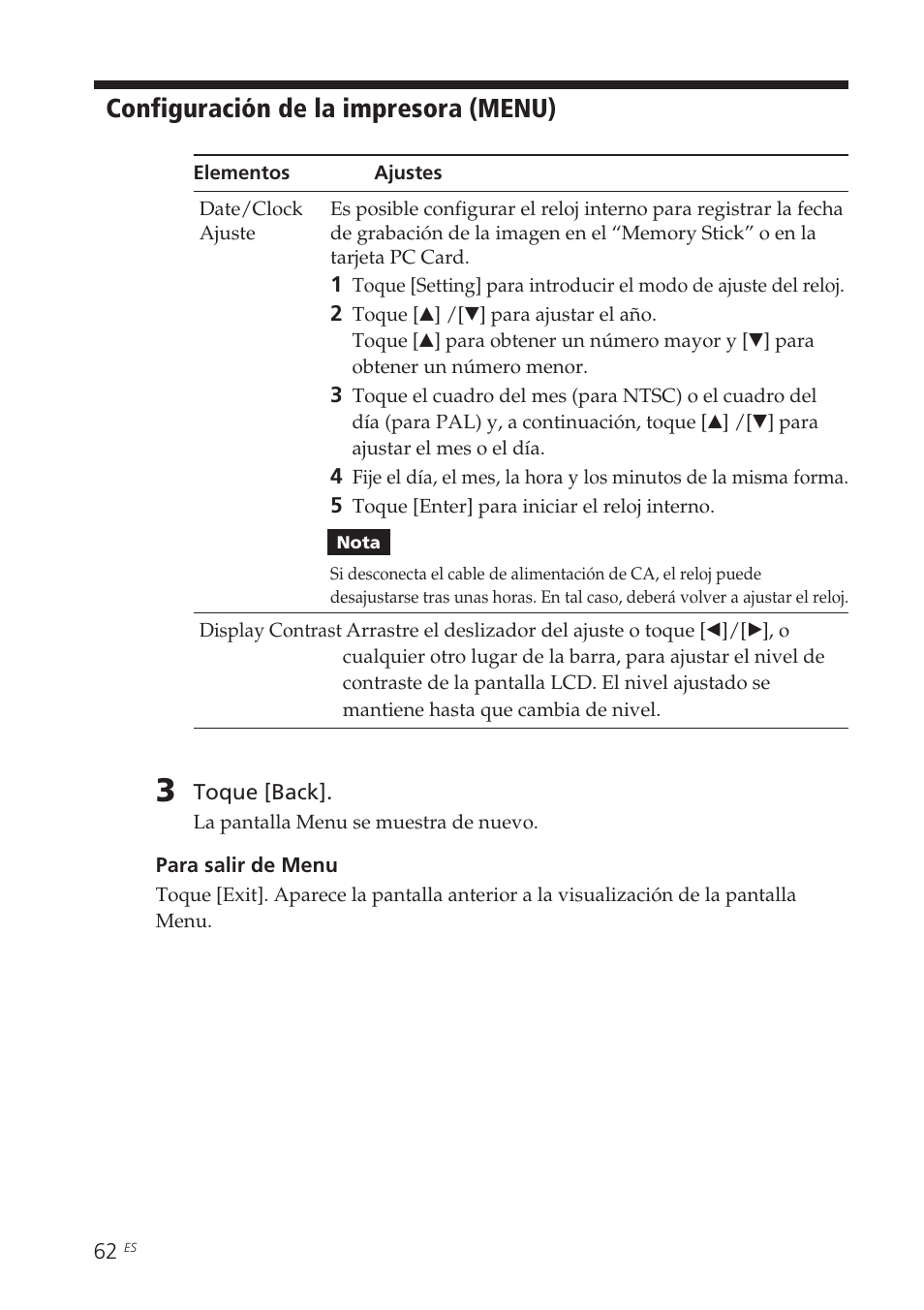 Configuración de la impresora (menu) | Sony DPP-EX7 User Manual | Page 258 / 296