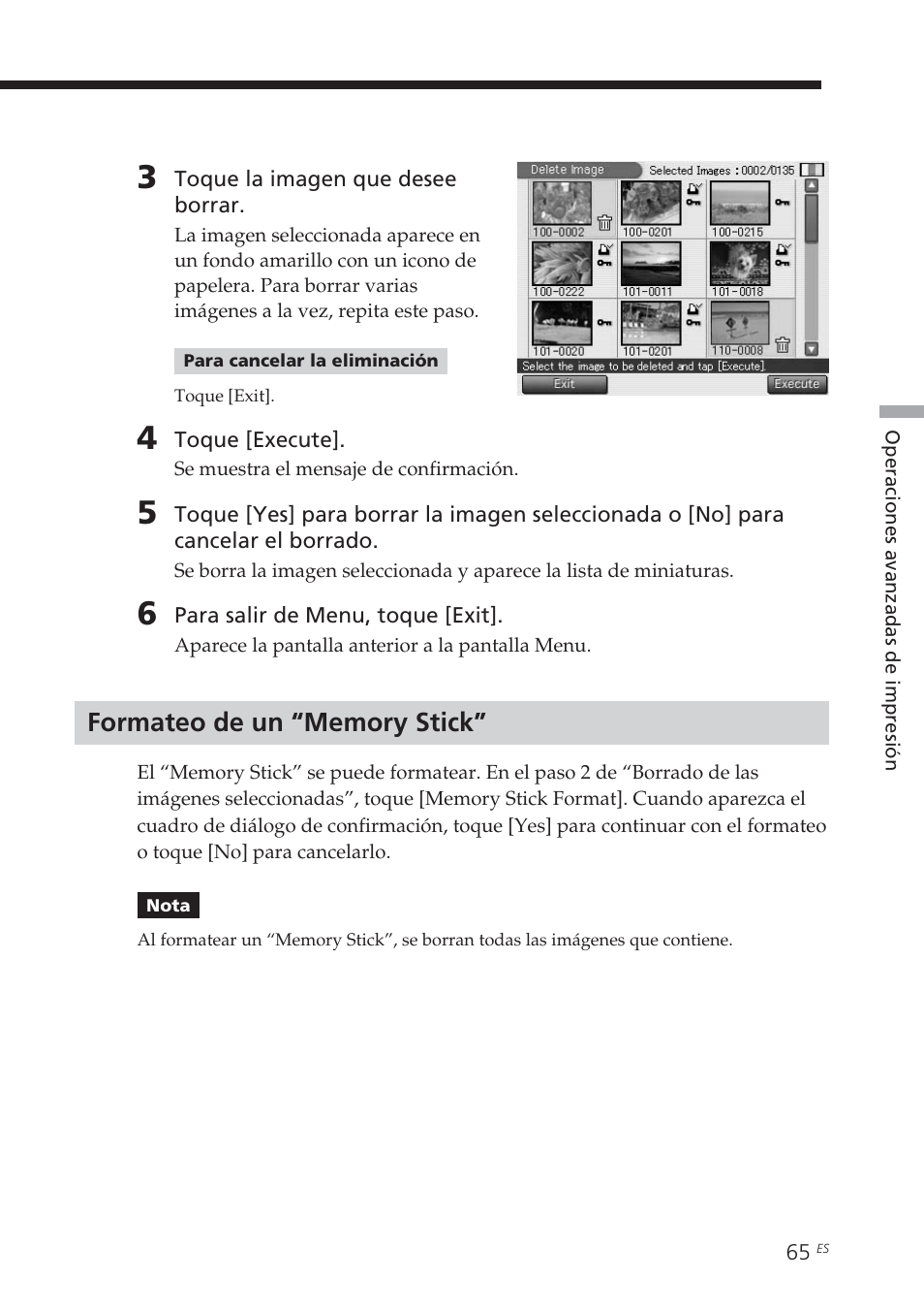 Formateo de un “memory stick | Sony DPP-EX7 User Manual | Page 261 / 296