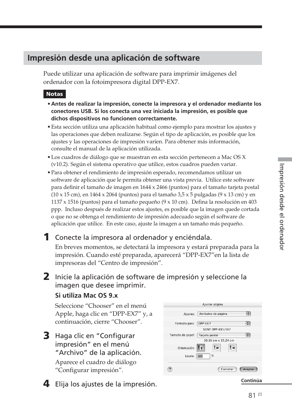 Impresión desde una aplicación de software | Sony DPP-EX7 User Manual | Page 277 / 296