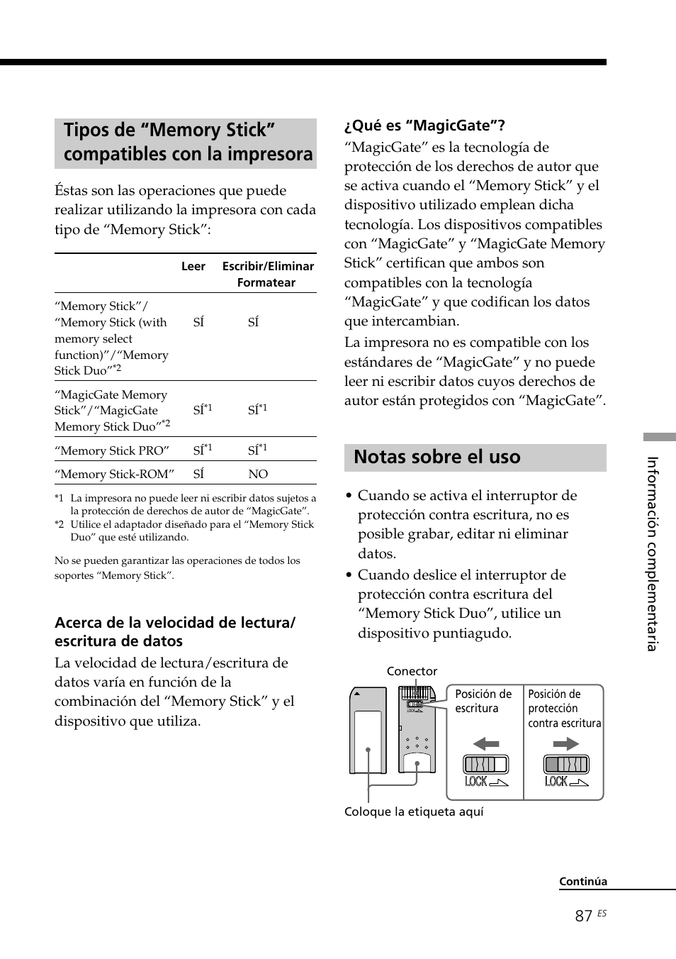 Notas sobre el uso, Qué es “magicgate | Sony DPP-EX7 User Manual | Page 283 / 296