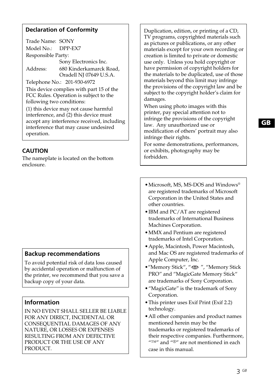 Sony DPP-EX7 User Manual | Page 3 / 296