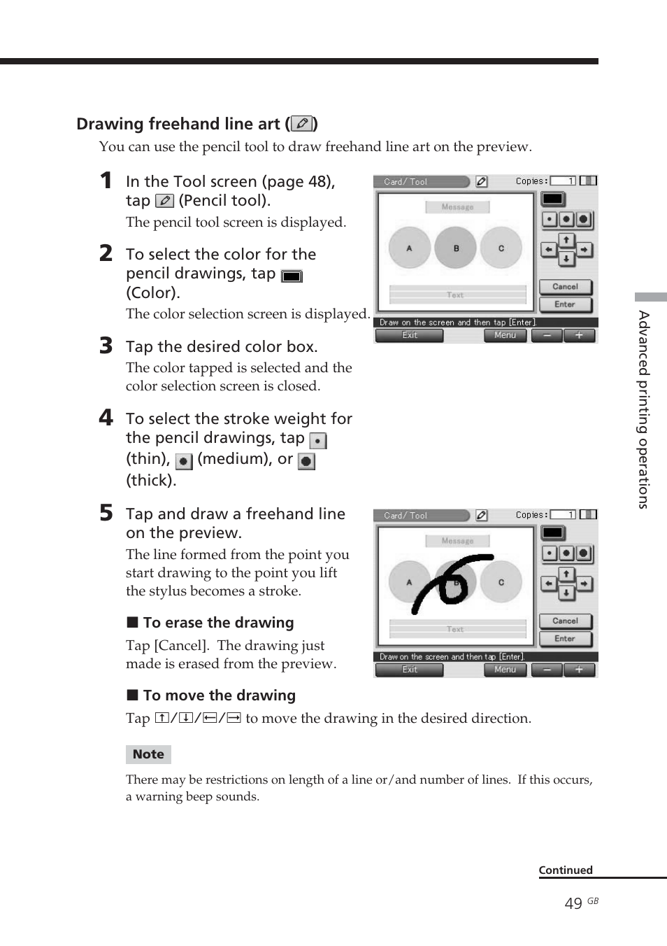 Drawing freehand line art (), Pencil tool | Sony DPP-EX7 User Manual | Page 49 / 296