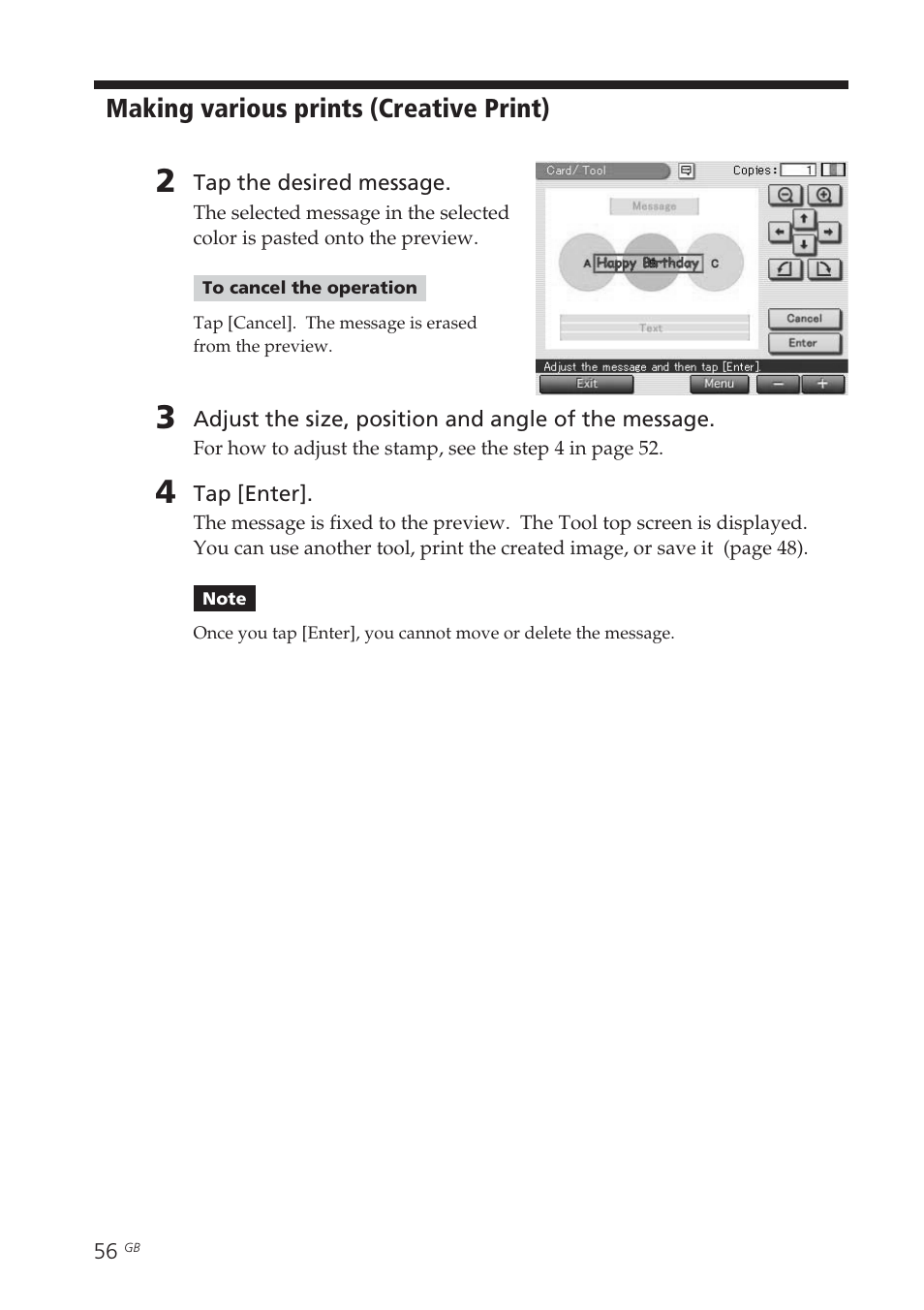 Making various prints (creative print) | Sony DPP-EX7 User Manual | Page 56 / 296