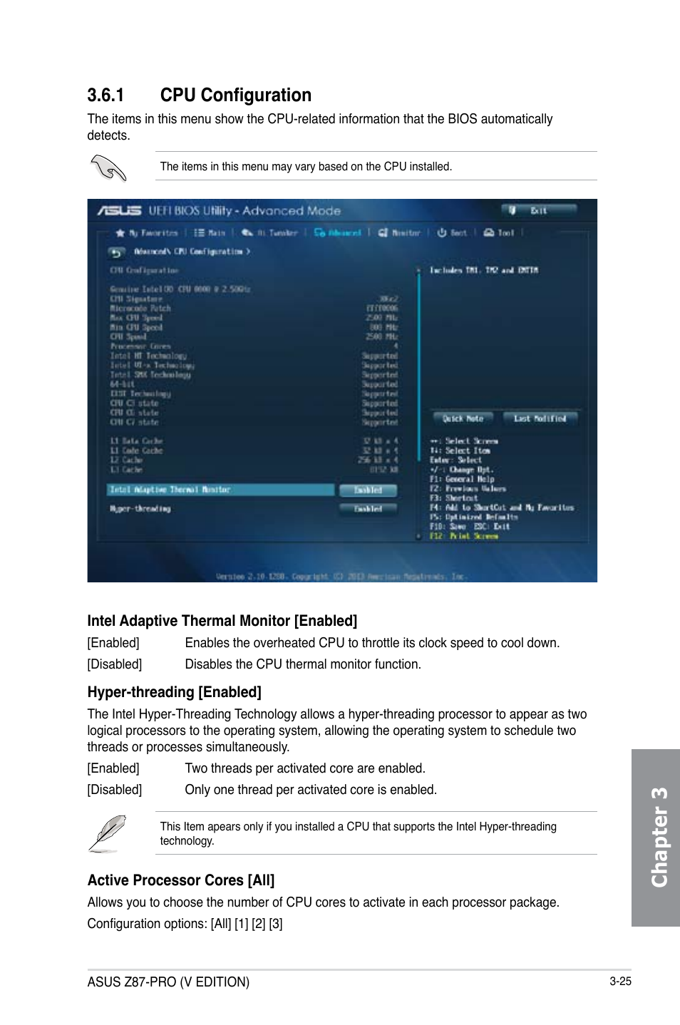 Chapter 3, 1 cpu configuration | Asus Z87-PRO(V EDITION) User Manual | Page 105 / 172