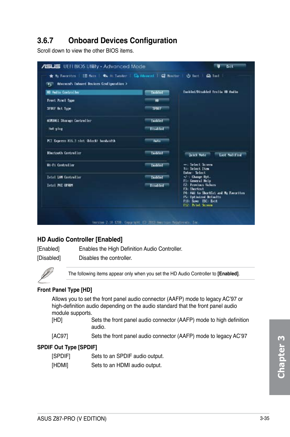 Chapter 3, 7 onboard devices configuration | Asus Z87-PRO(V EDITION) User Manual | Page 115 / 172