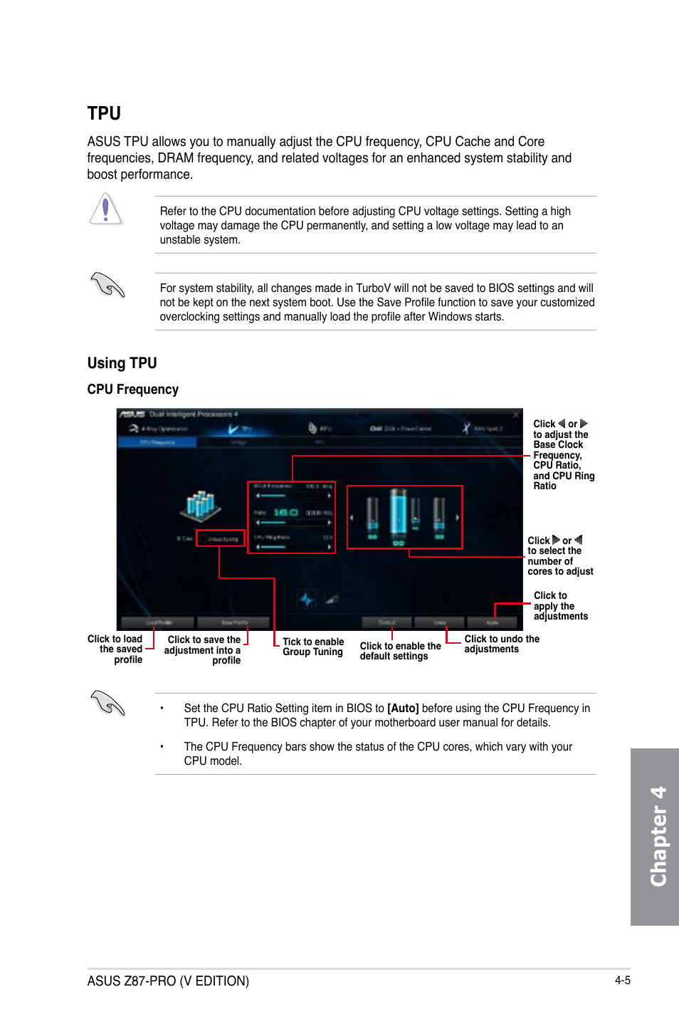 Chapter 4, Using tpu | Asus Z87-PRO(V EDITION) User Manual | Page 141 / 172