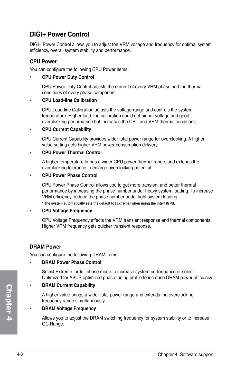 Chapter 4, Digi+ power control | Asus Z87-PRO(V EDITION) User Manual | Page 144 / 172