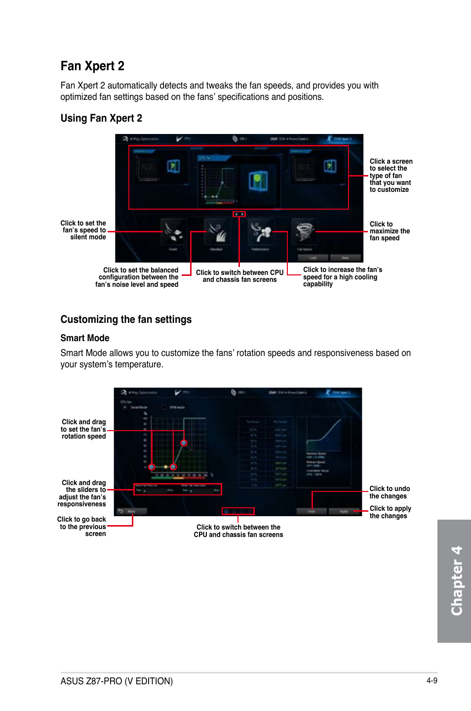 Chapter 4, Fan xpert 2, Using fan xpert 2 | Customizing the fan settings, Asus z87-pro (v edition) | Asus Z87-PRO(V EDITION) User Manual | Page 145 / 172