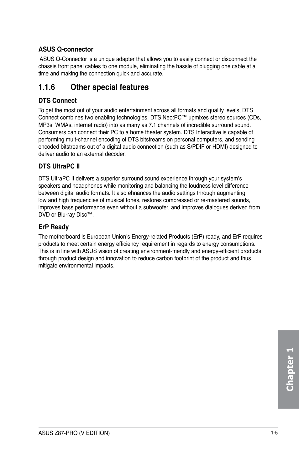 Chapter 1, 6 other special features | Asus Z87-PRO(V EDITION) User Manual | Page 21 / 172