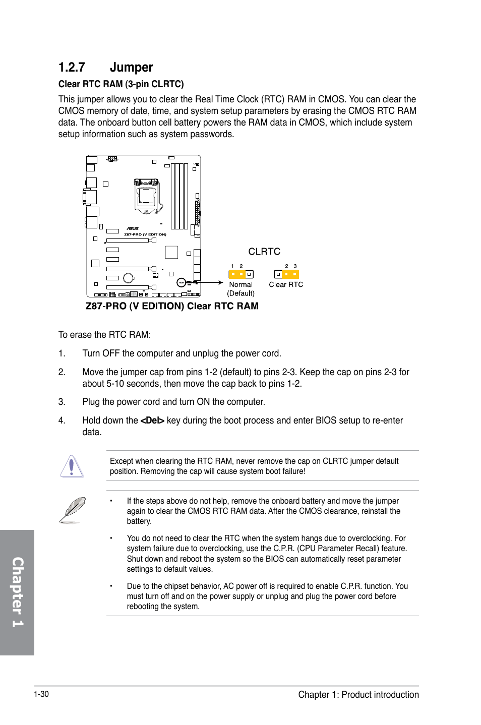 Chapter 1, 7 jumper | Asus Z87-PRO(V EDITION) User Manual | Page 46 / 172