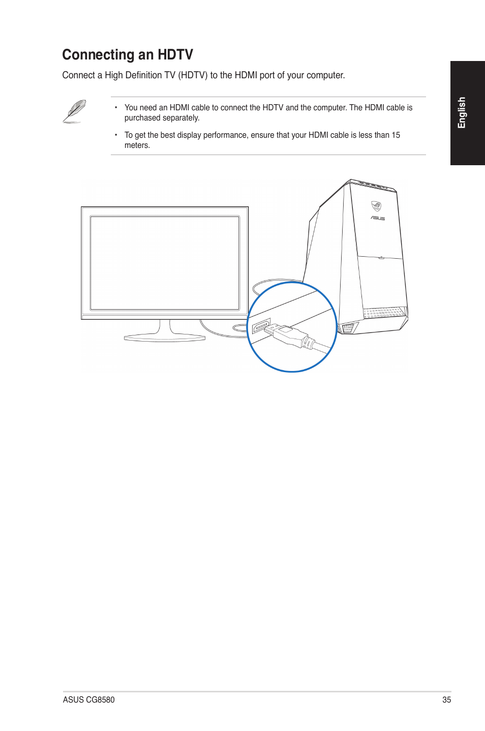 Connecting an hdtv | Asus CG8580 User Manual | Page 35 / 94