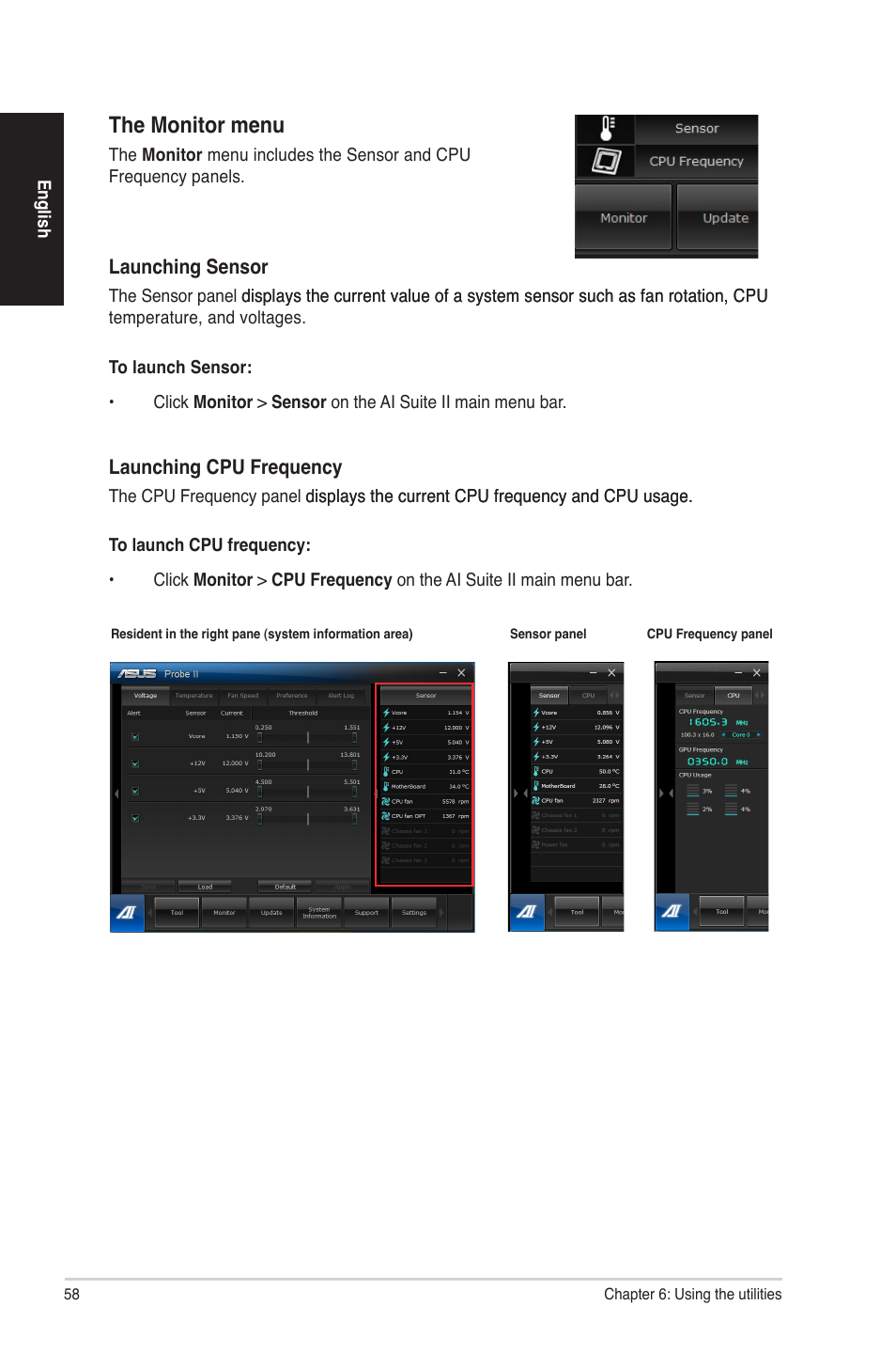 The monitor menu | Asus CG8580 User Manual | Page 58 / 94