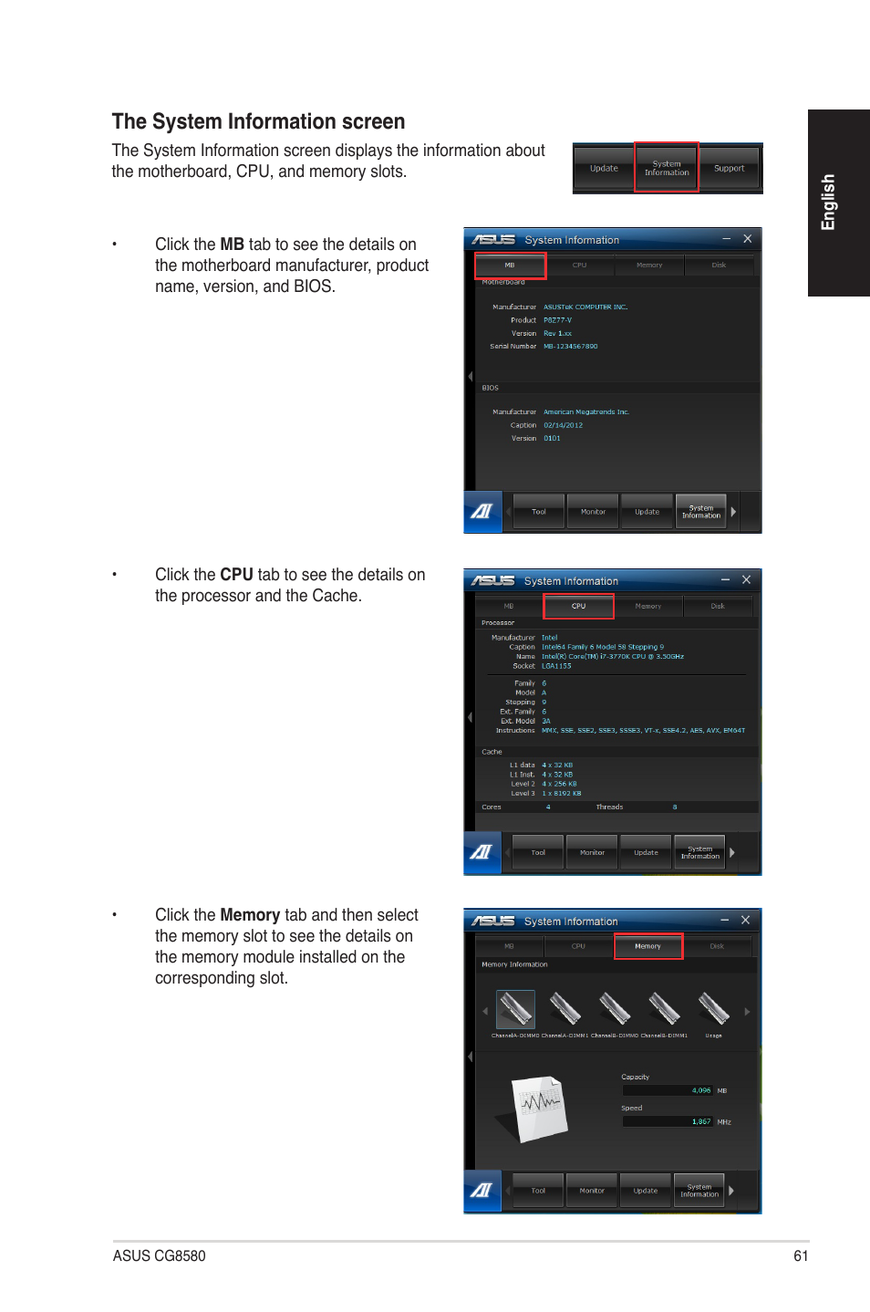 The system information screen | Asus CG8580 User Manual | Page 61 / 94