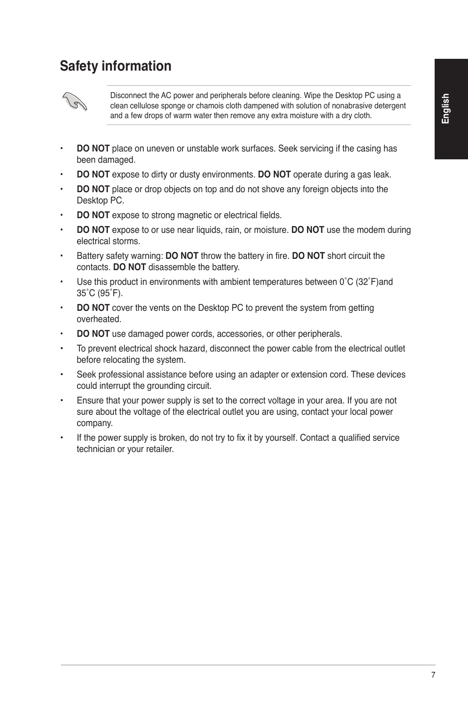 Safety information | Asus CG8580 User Manual | Page 7 / 94