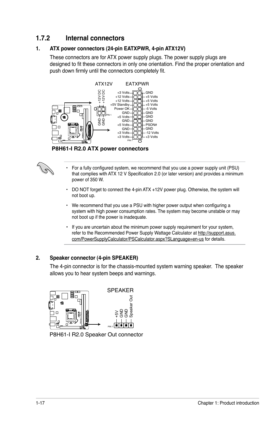 2 internal connectors, Internal connectors -17 | Asus P8H61-I R2.0 User Manual | Page 27 / 64